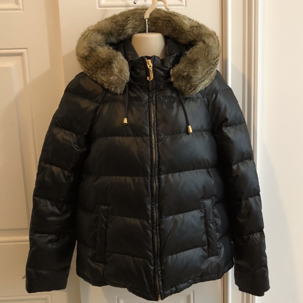 Juicy Couture Women's Puffer Jacket Winter Coat Faux Fur Collar Sz S